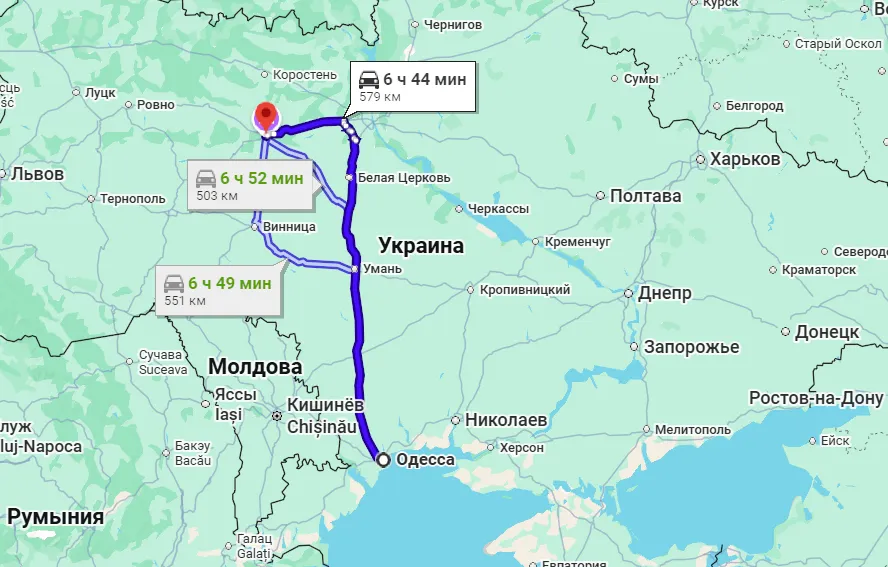 одесса житомир расстояние